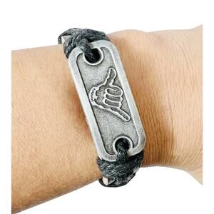 Vintage Hawaii Shaka Hand Sign Beaded Leather Men Bracelet Charm